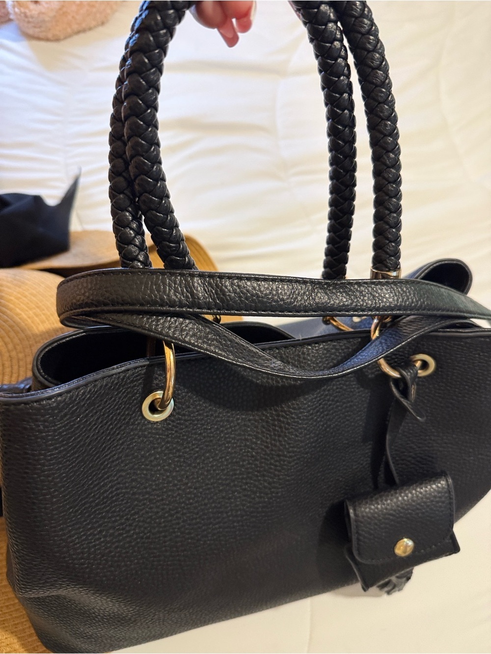 Everyone needs a  Black Leather Tote Handbag with Braided Handles